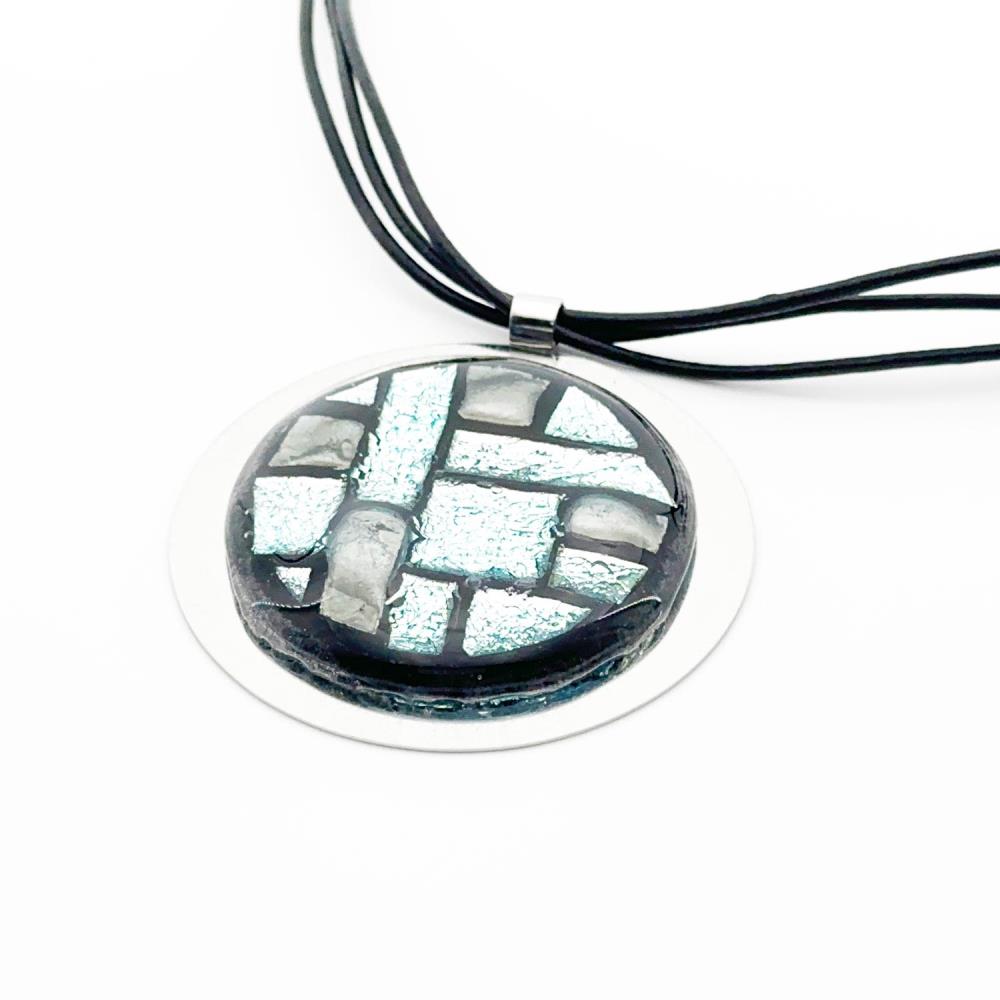 Ivory Kette+Amulett Glasschmuck Leder rund