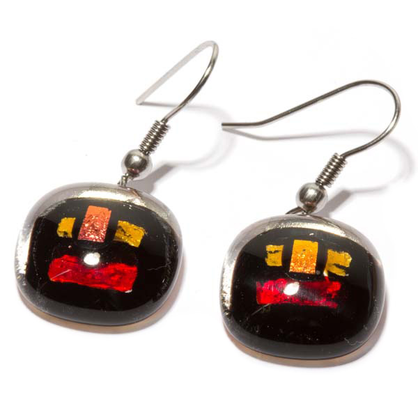 Ohrringe Glas Schmuck rund [schwarz, rot, gold]