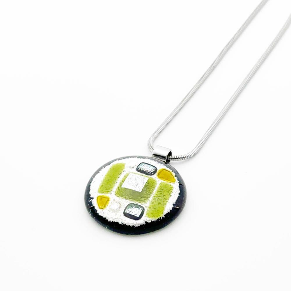 Pale Kette+Anhänger Glasschmuck Edelstahl rund