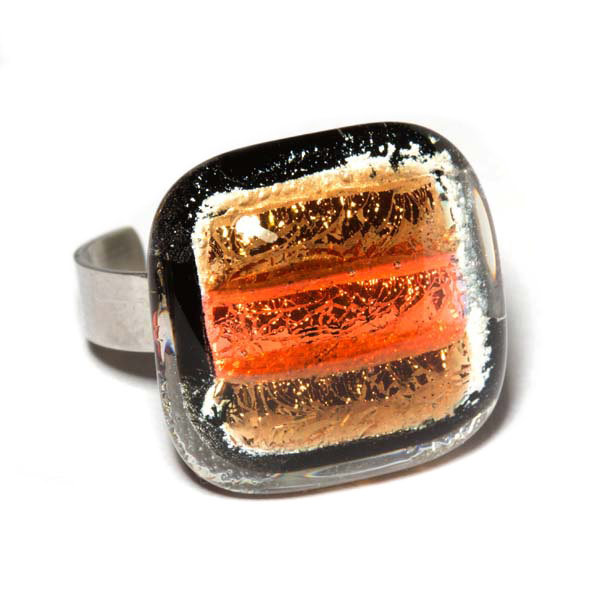 Ring Glas Schmuck eckig [schwarz, rot, gold]