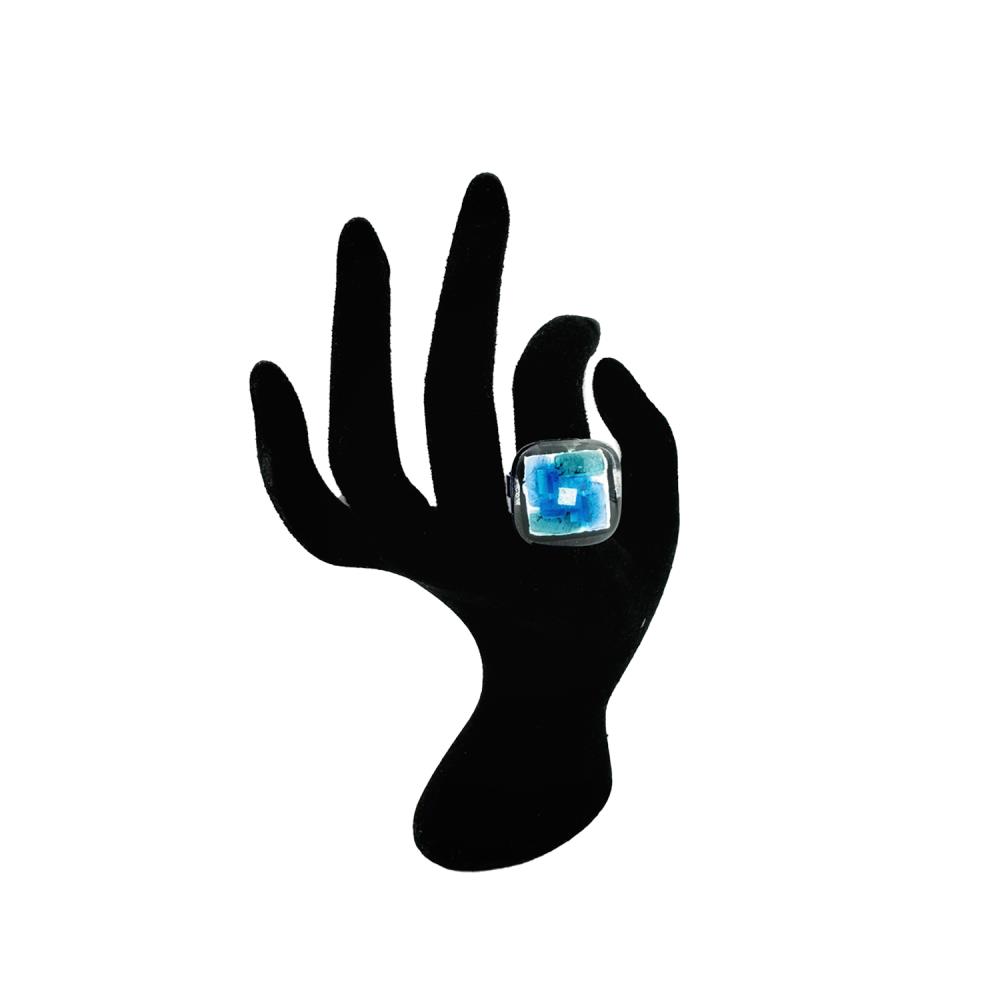 SKY Ring Glasschmuck eckig [blau, grün, silber]