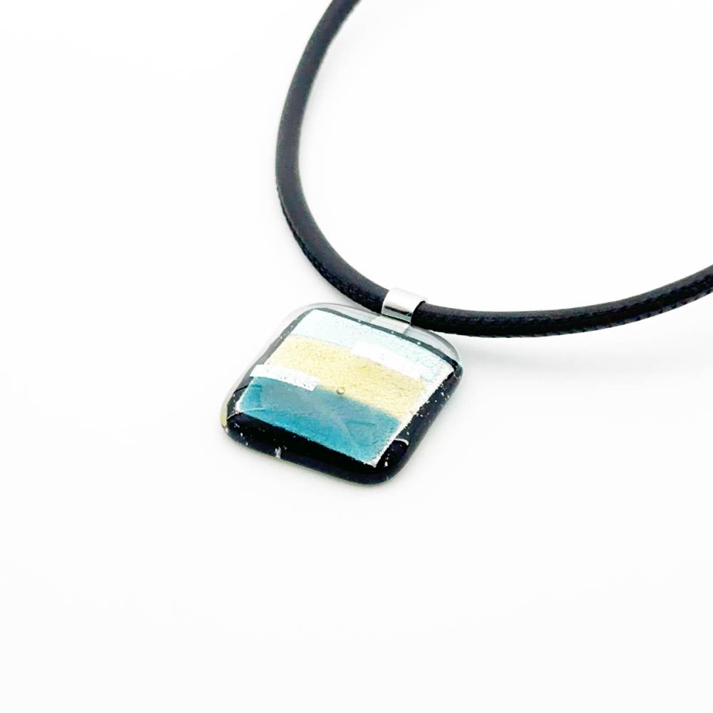 Patina Kette+Anhänger Glasschmuck Leder eckig