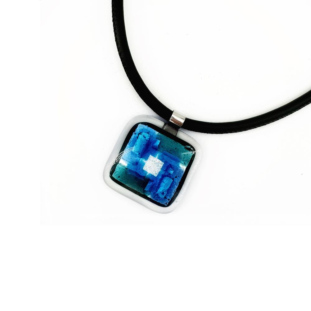 SKY Anhänger GLAS SCHMUCK ECKIG & Halskette [BLAU, GRÜN, SILBER]